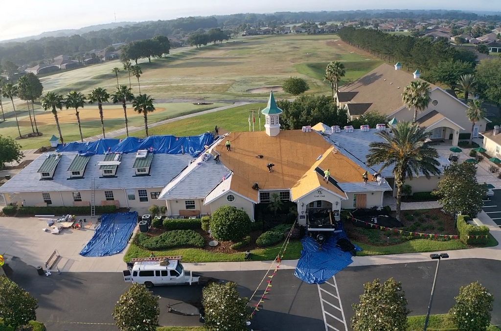 Commercial golf clubhouse roof replacement in progress in Ocala, FL - CBC Construction Group