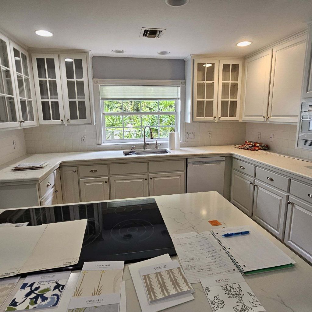 Classic white cabinet kitchen remodel with glass doors in Ocala, FL - CBC Construction Group
