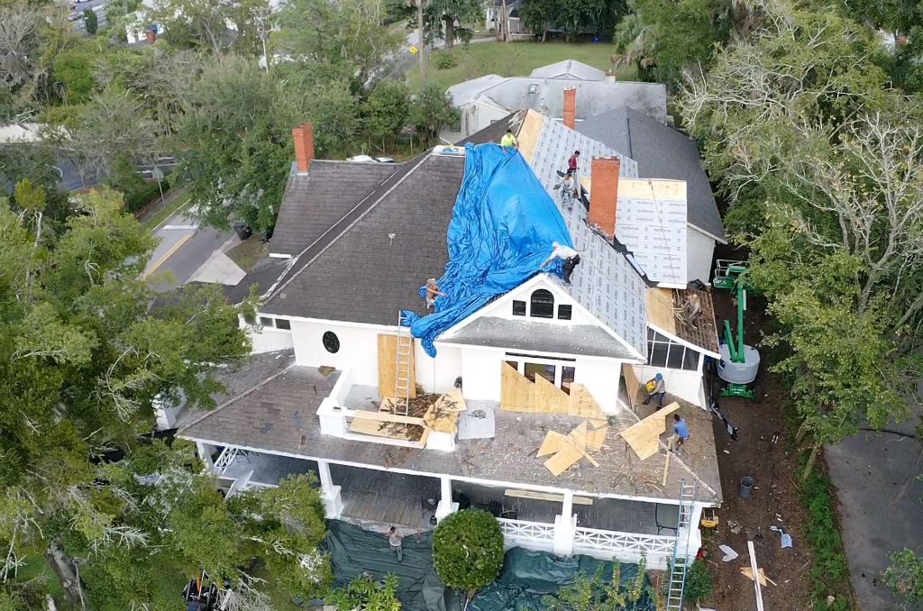 Storm damage restoration on historic home with emergency roof repair in Ocala, FL - CBC Construction Group